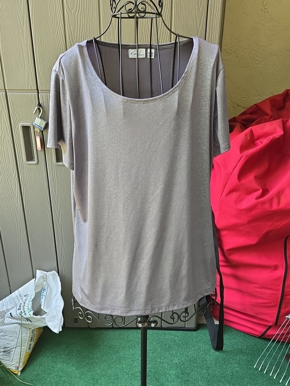 Kim Rogers Silver Shimmer Scoop Neck Short Sleeve Top